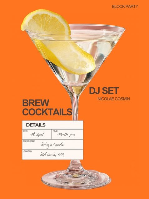 Afiș: Block Party cu DJ set la brew — 18 aprilie, Bd. Tomis 109